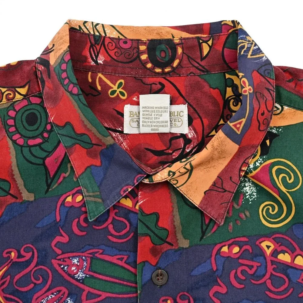 Vintage‎ Banana Republic Safari Hawaiian XL Colorful Print Outdoor 70s 80s Mens